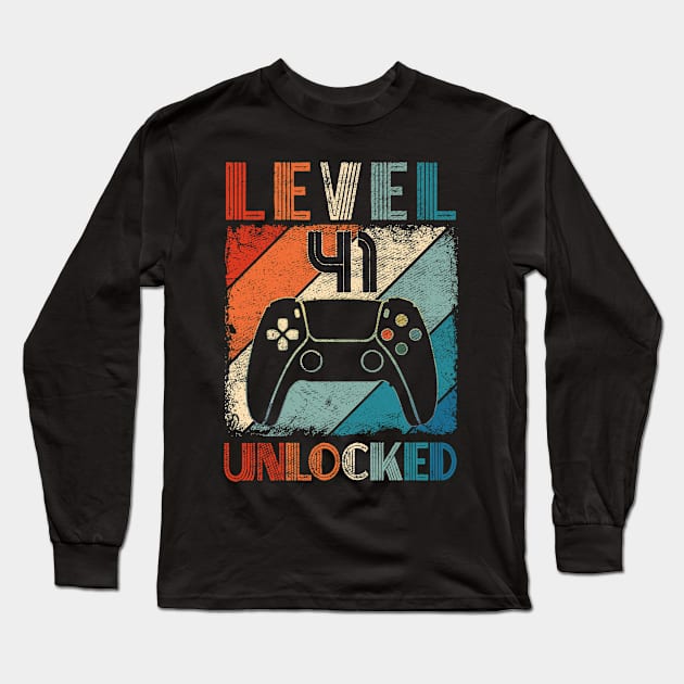 Vintage Level 41 Unlocked Video Gamer 41st Birthday Long Sleeve T-Shirt by carpenterfry